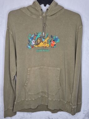 Disney The Lion King Embroidered Hoodie Olive Sage Green Simba Pumbaa Timon L